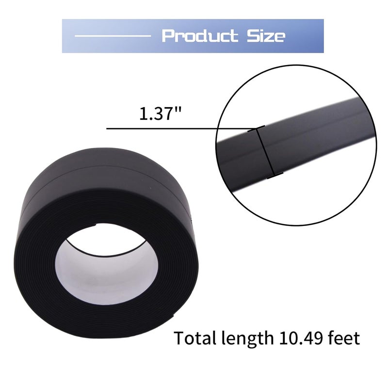 Begino Waterproof Caulk Tape Sealant Strip, 1.5" W x 10.5'L PVC Sealing Tapes for Kitchen Bathroom Bathtub Countertop Toilet Sink (Black) - Image 2